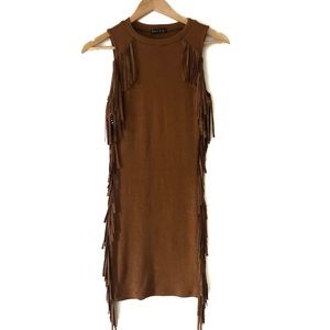 Deco Style Fringe Trim Sleeveless Fitted Dress